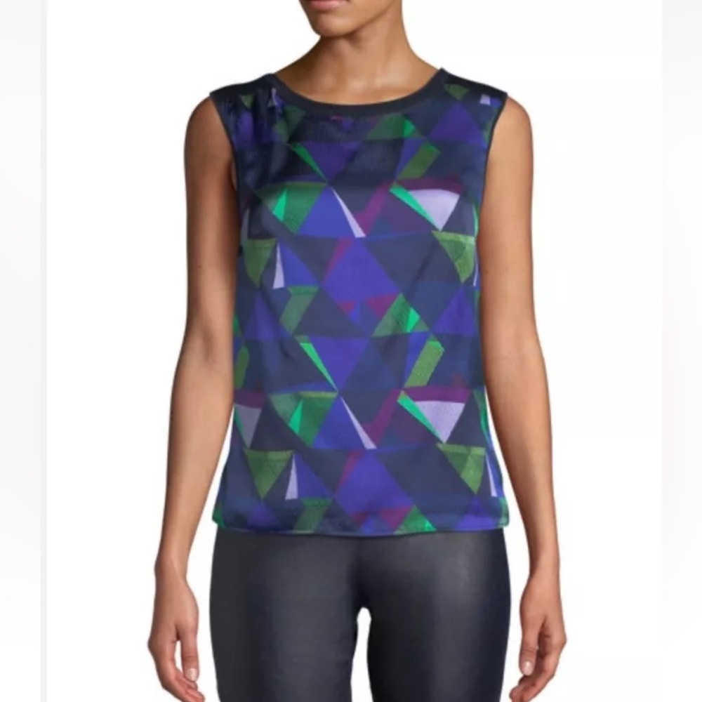 St. John Collection Sleeveless Top Size M Geometric Crew Neck Motif front Jersey